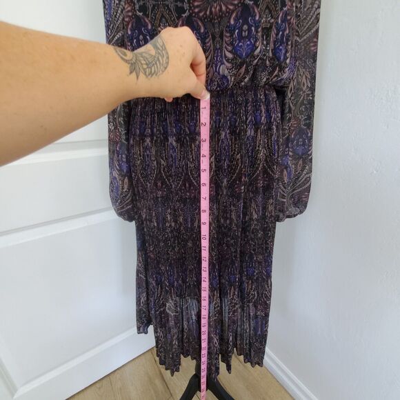 VERO MODA Midi Floral Pleated Long Sleeve Size Medium Sheer Flirty Lined Violet - Picture 15 of 16